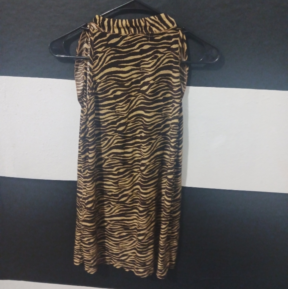 Women Animal printed zebra brown rurales sleveless blouse top - Picture 7 of 8